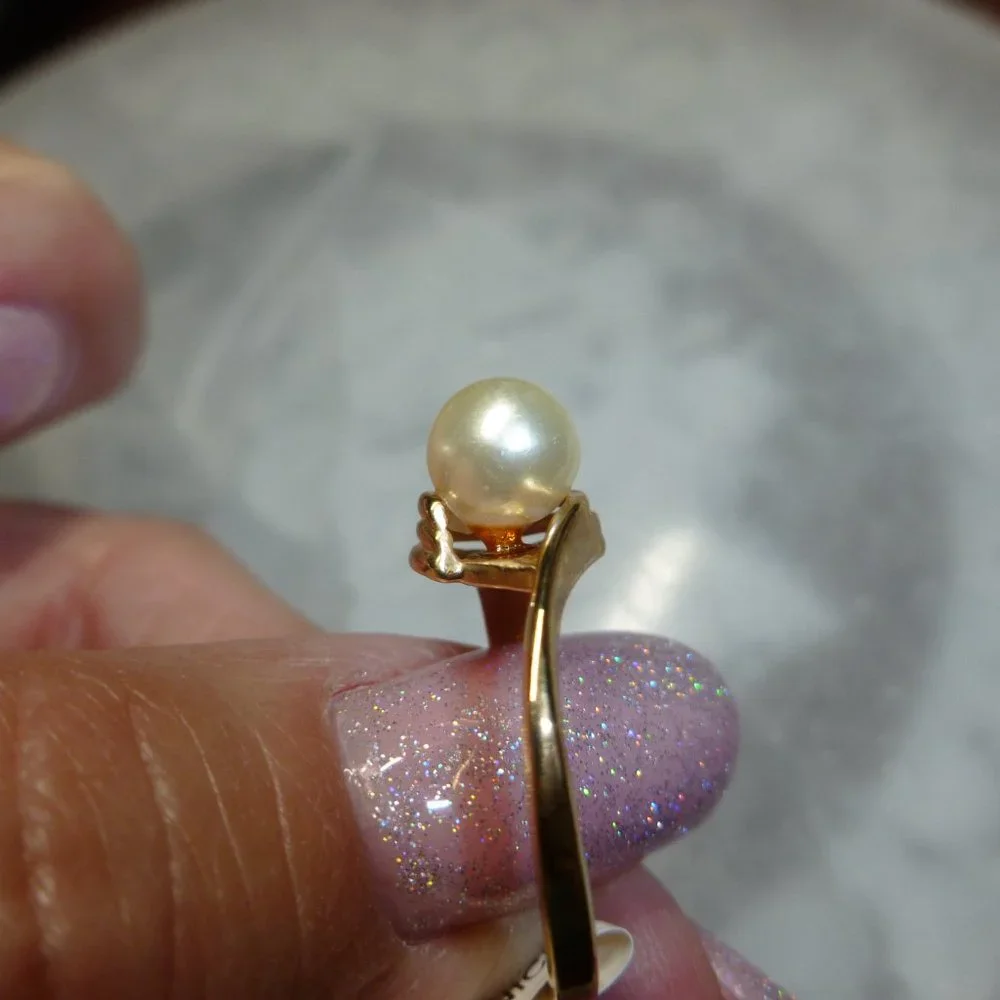 18k Gold Electroplate Natural Pearl Dolphin Ore Ring - Picture 4 of 12